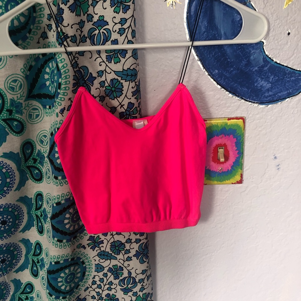 Neon pink crop tank top